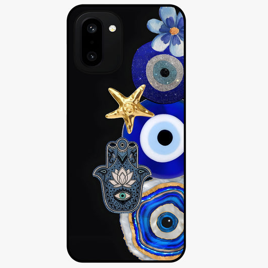 Divine Eye Bloom Glass Case for 1+15R artistic front view featuring floral evil eye inspired artwork