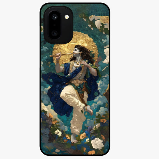 Divine Krishna Art Glass Case for 1+15R devotional front view featuring detailed Krishna artwork
