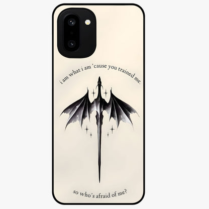 Dragon Quote Art Glass Case for 1+15R bold front view featuring dragon illustration with motivational quote artwork
