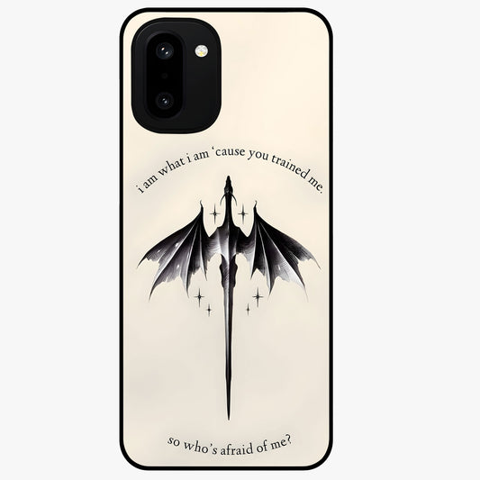 Dragon Quote Art Glass Case for 1+15R bold front view featuring dragon illustration with motivational quote artwork