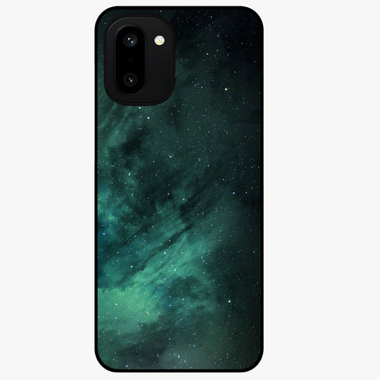 Emerald Green Space Glass Case for 1+15R vibrant front view featuring deep green cosmic inspired artwork
