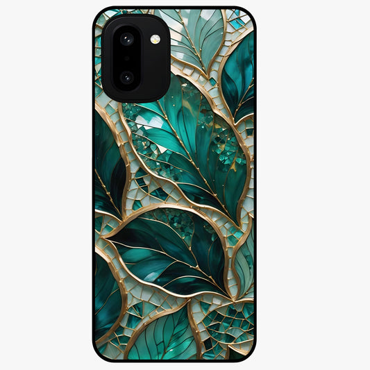 Emerald Leaf Glass Case for 1+15R minimalist front view featuring elegant green leaf artwork