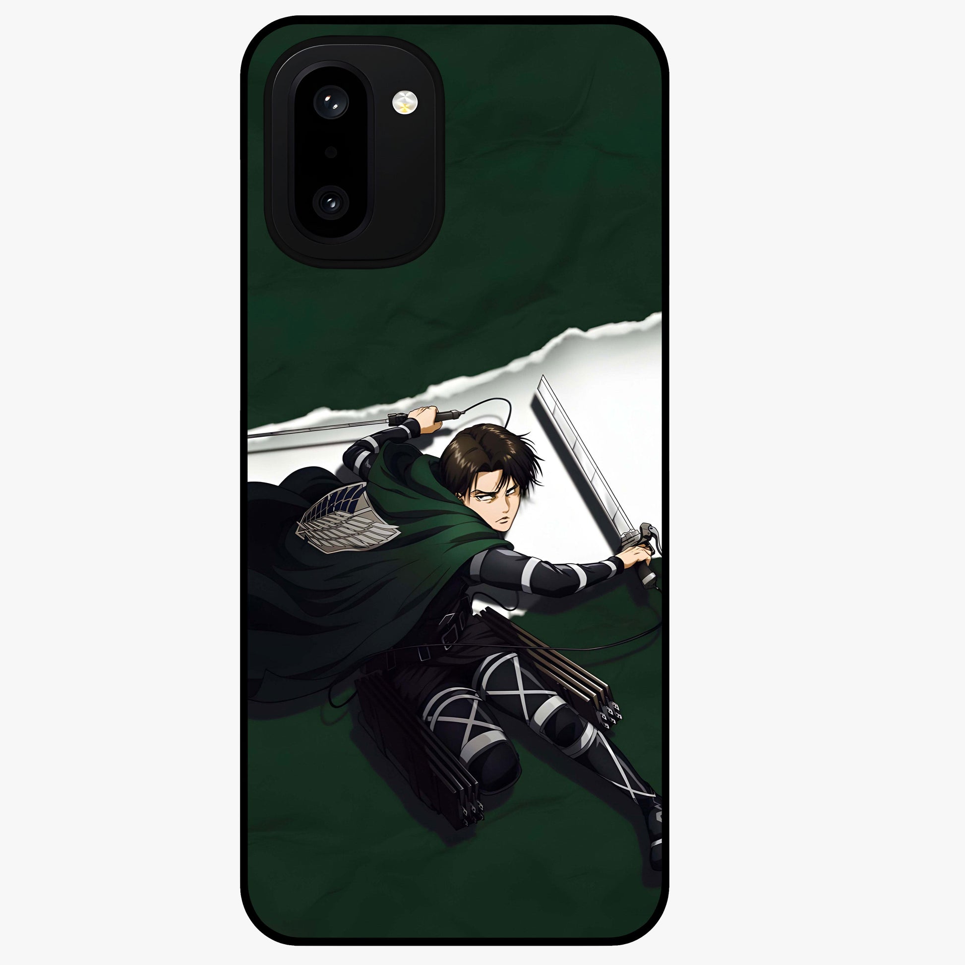 Emerald War Vanguard Glass Case for 1+15R striking front view featuring warrior inspired artwork in emerald tones