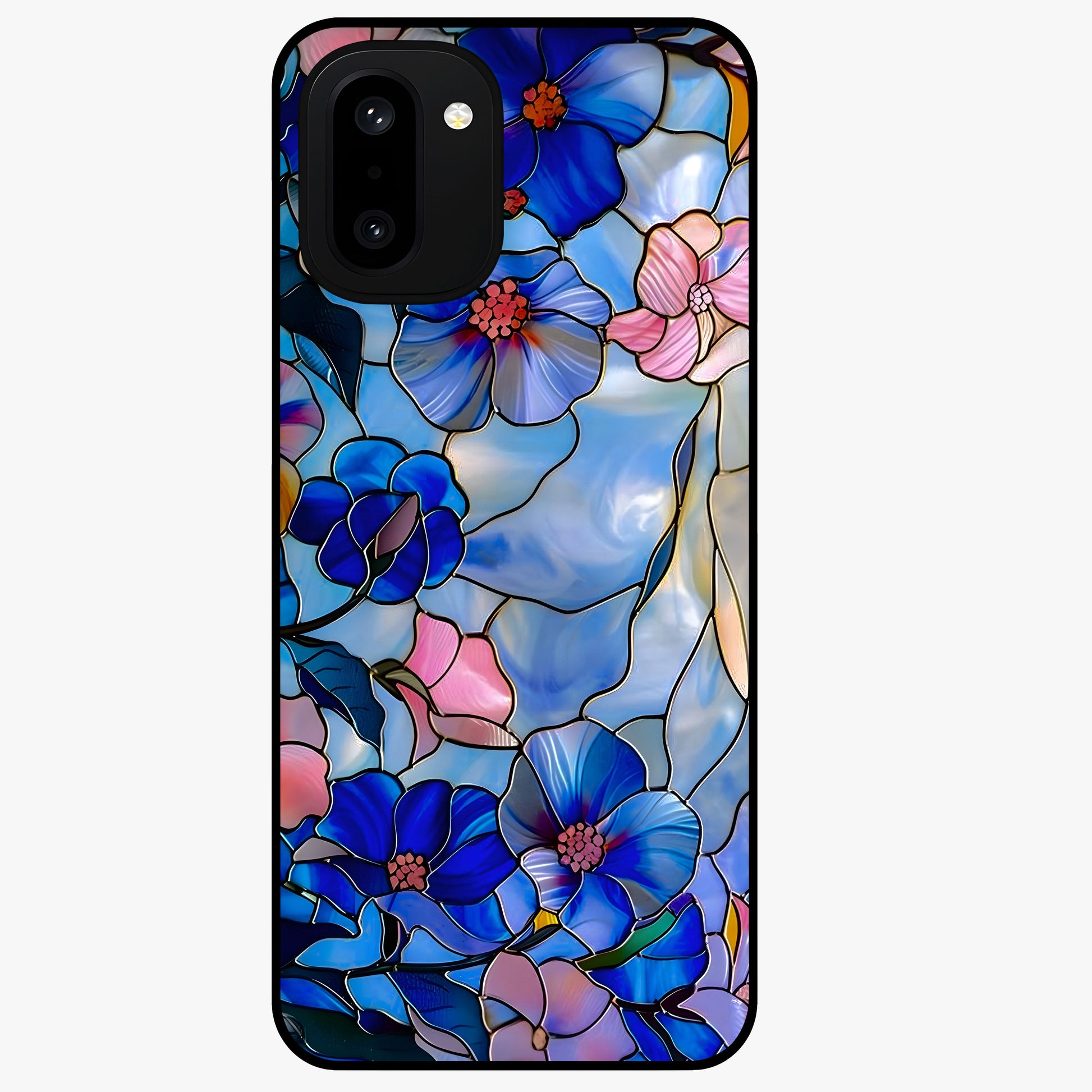 Eternal Floral Stained Glass Case for 1+15R elegant front view featuring stained glass inspired floral artwork