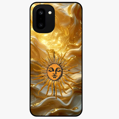 Eternal Golden Glow Glass Case for 1+15R radiant front view featuring warm golden artistic artwork