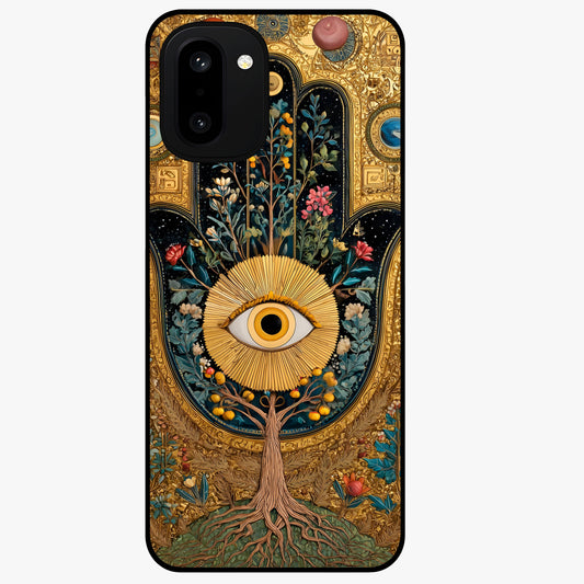 Ethereal Evil Eye Glass Case for 1+15R mystical front view featuring soft glowing evil eye artwork