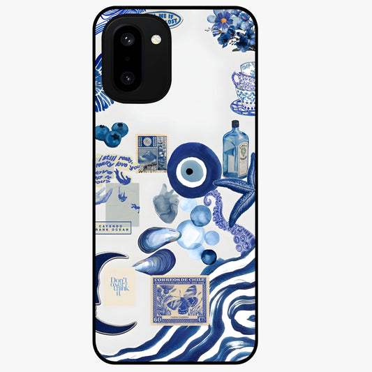 Evil Eyes Dark Blue Glass Case for 1+15R striking front view featuring deep blue evil eye artwork