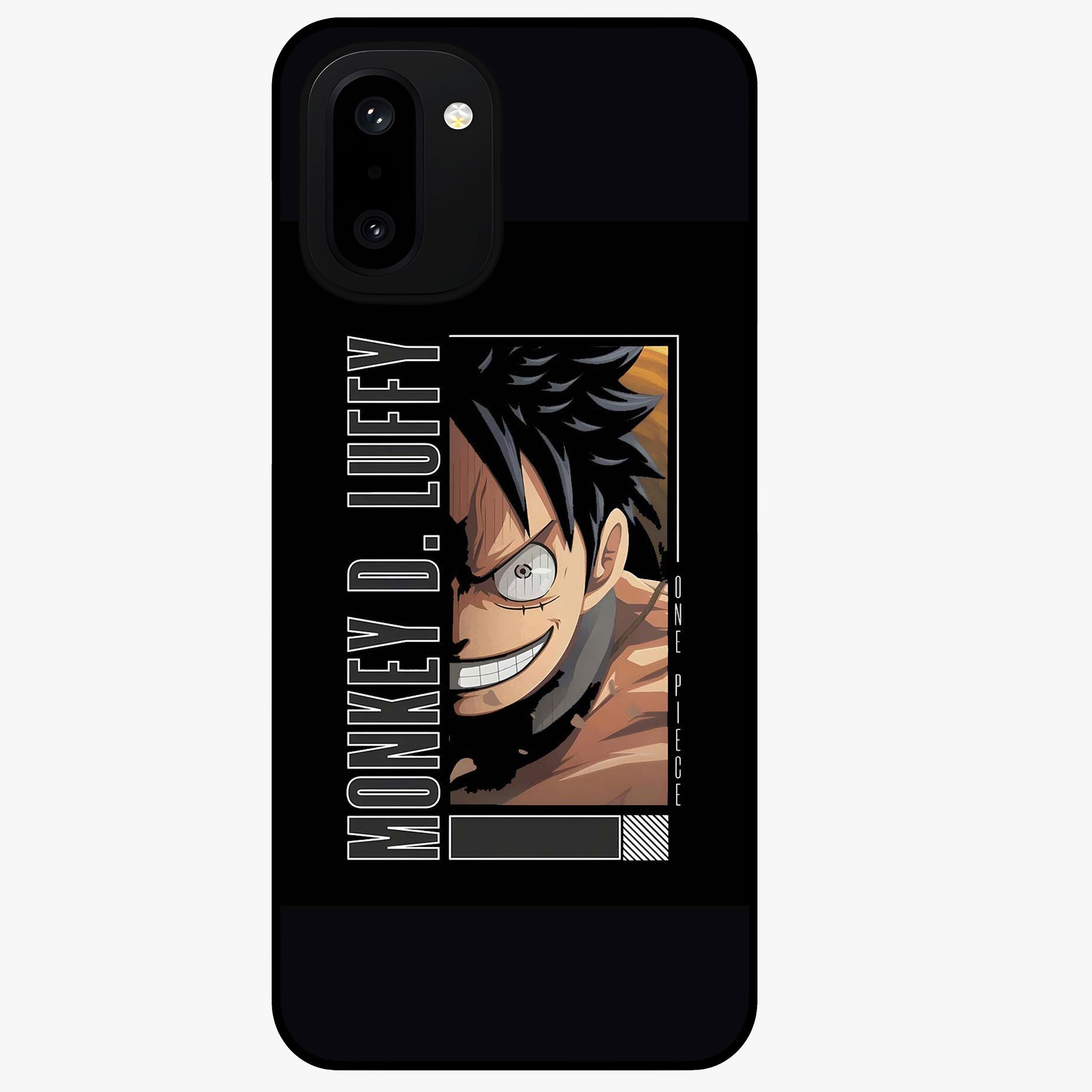 Fearless Pirate Smile Glass Case for 1+15R edgy front view featuring pirate inspired artwork with bold expression