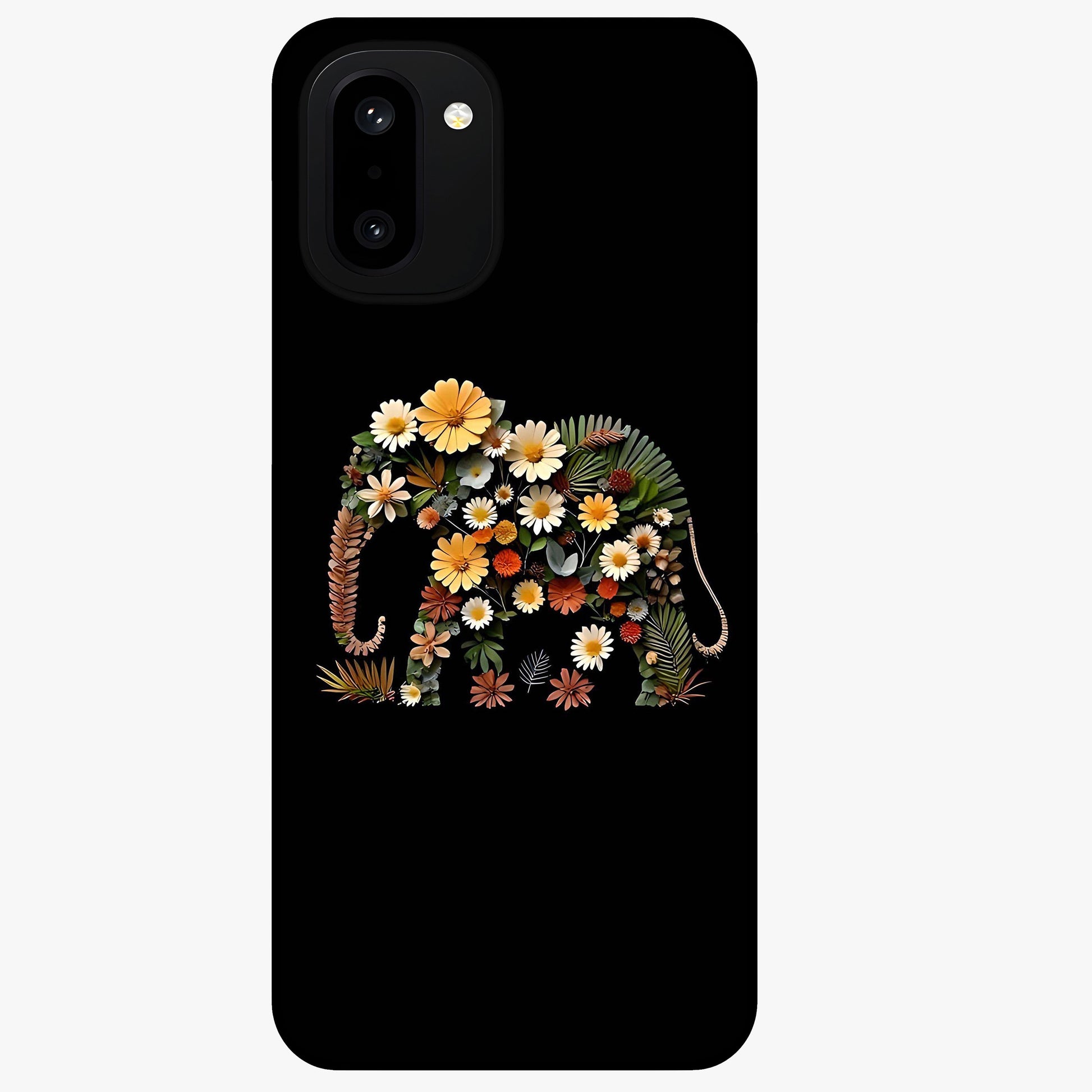 Floral Elephant Glass Case for 1+15R artistic front view featuring elephant illustration with floral detailing