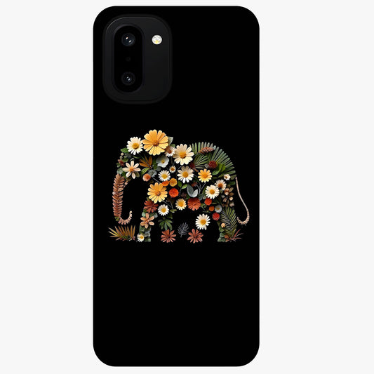 Floral Elephant Glass Case for 1+15R artistic front view featuring elephant illustration with floral detailing
