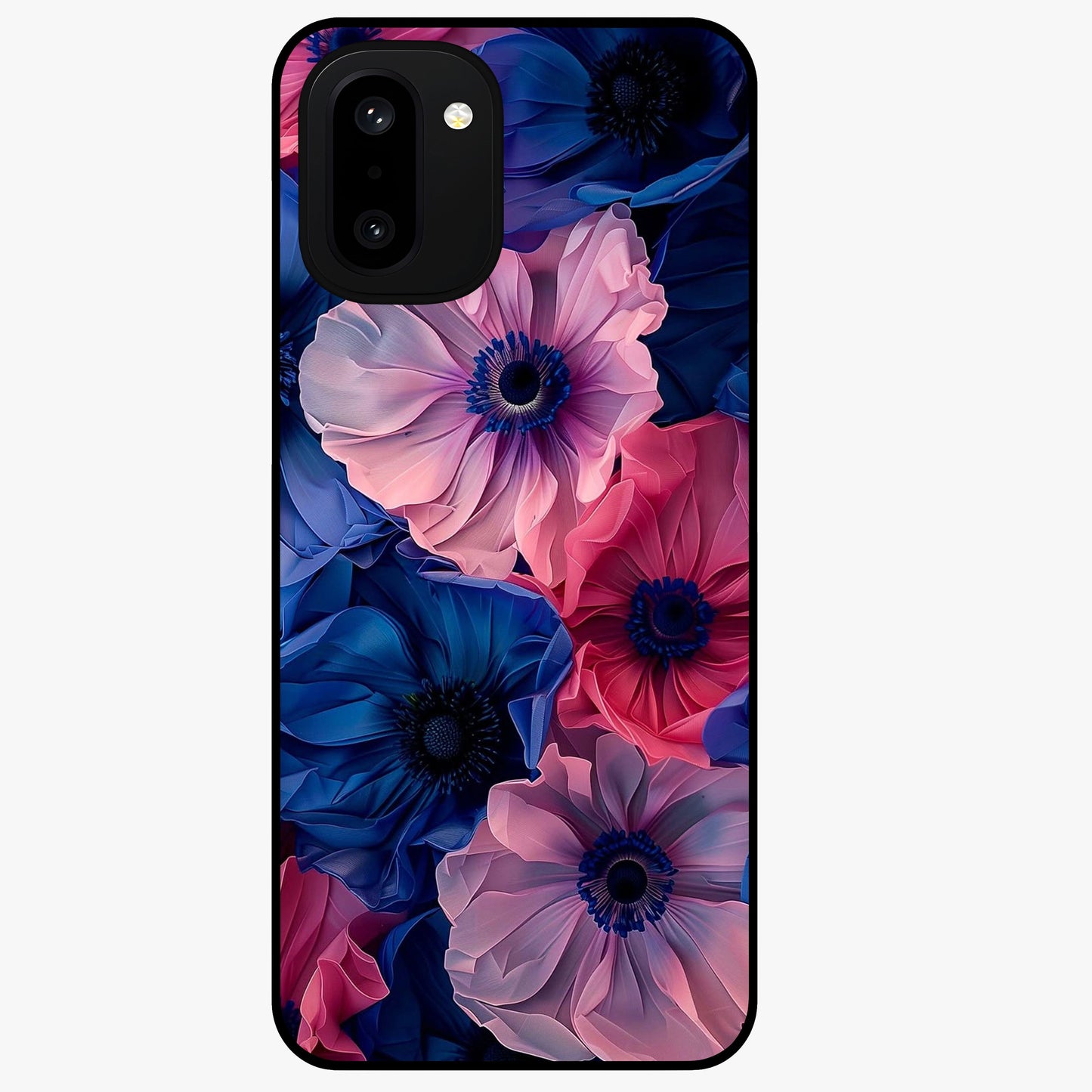 Flower Paper Art Pattern Glass Case for 1+15R creative front view featuring layered paper style floral artwork