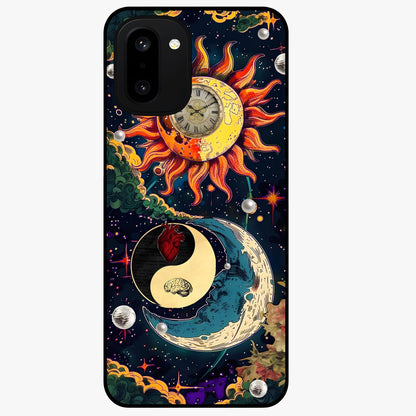 Future Universe Glass Case for 1+15R futuristic front view featuring cosmic inspired abstract artwork