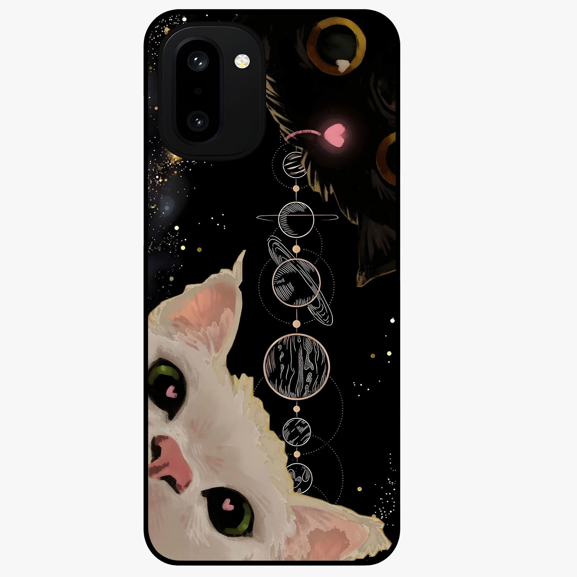 Galactic Cat Glass Case for 1+15R mystical front view featuring cat artwork against cosmic galaxy background