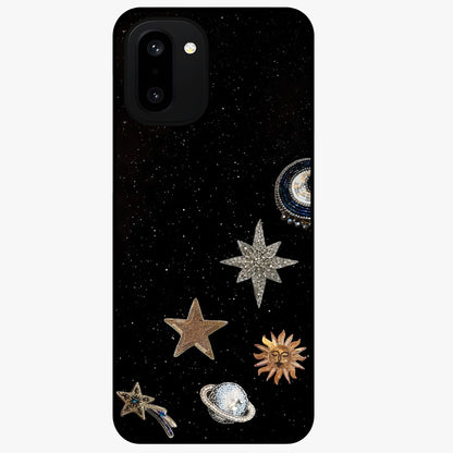Galactic Charm Glow Glass Case for 1+15R radiant front view featuring glowing cosmic charm artwork