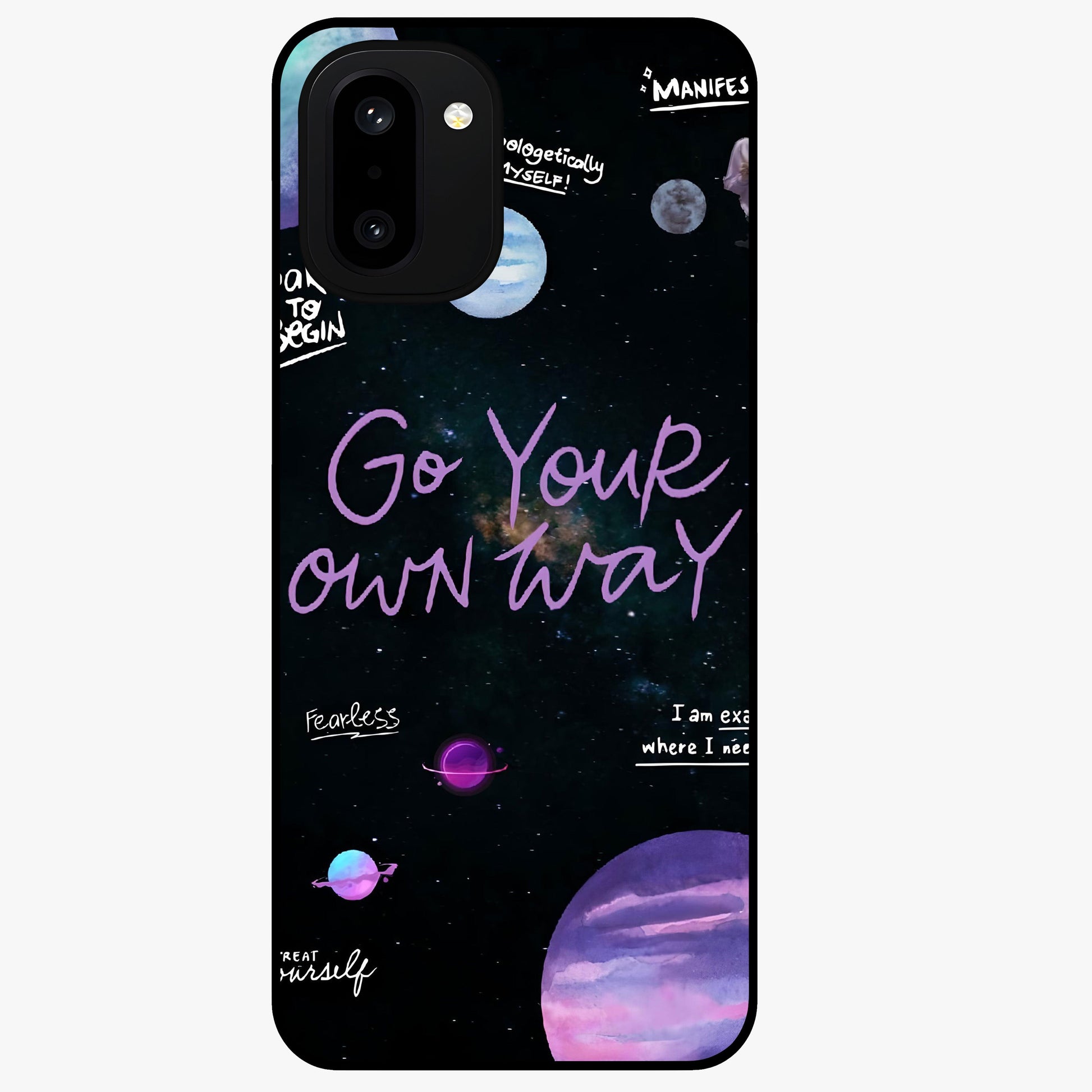 Galactic Vibes Universe Glass Case for 1+15R vibrant front view featuring universe inspired artistic artwork