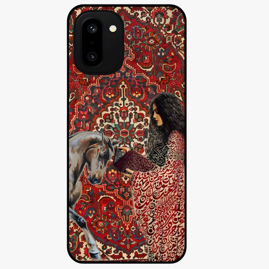 Girl With Horse Glass Case for 1+15R elegant front view featuring artistic illustration of girl and horse