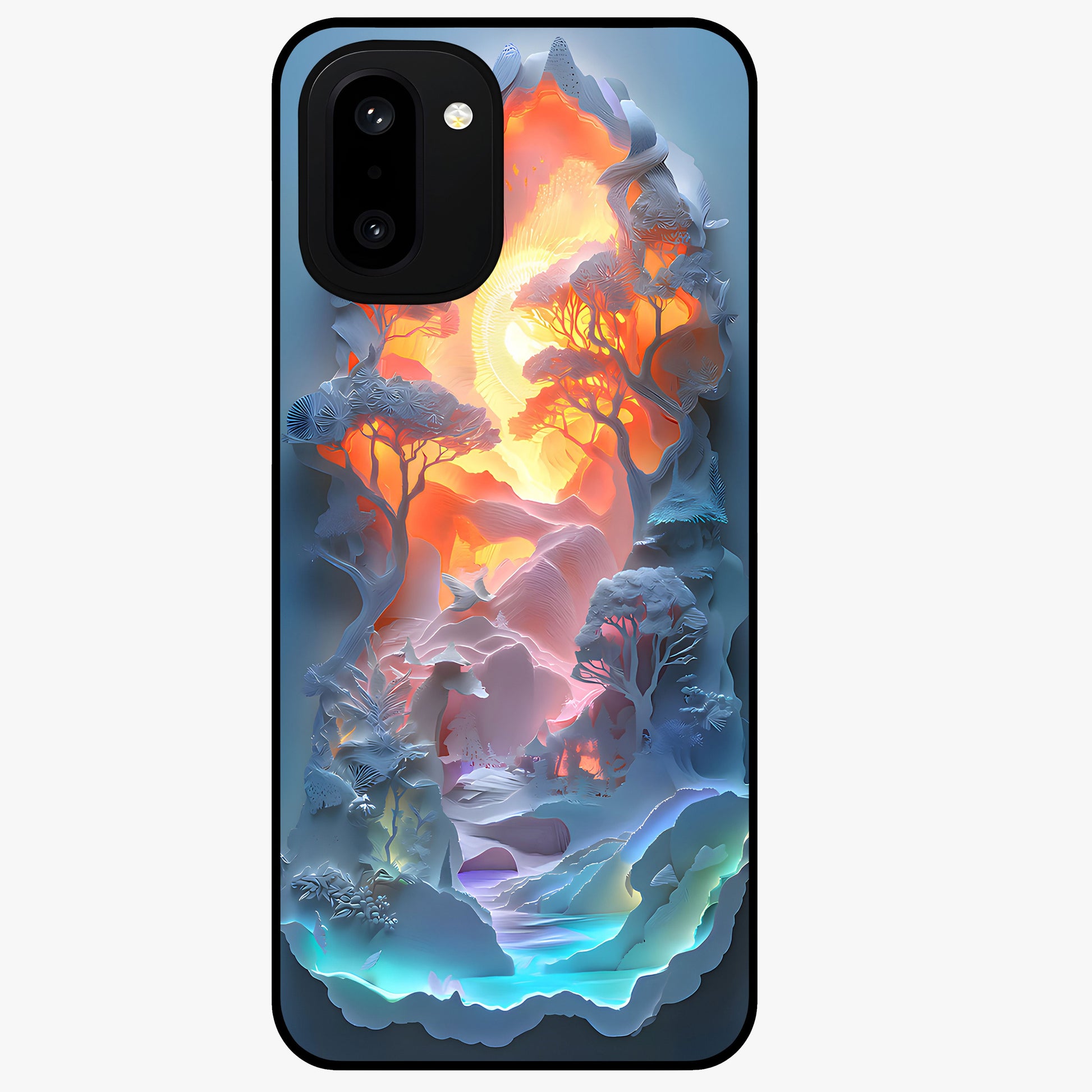 Glow Forest Portal Glass Case for 1+15R mystical front view featuring glowing forest gateway artwork