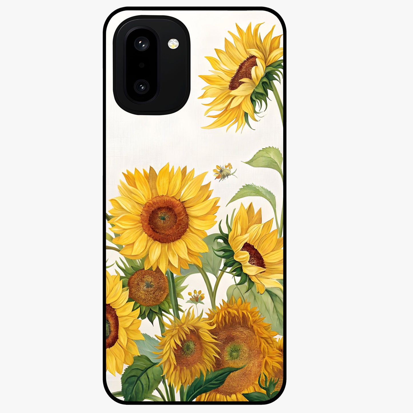 Golden Bloom Night Glass Case for 1+15R elegant front view featuring glowing golden floral artwork on dark background
