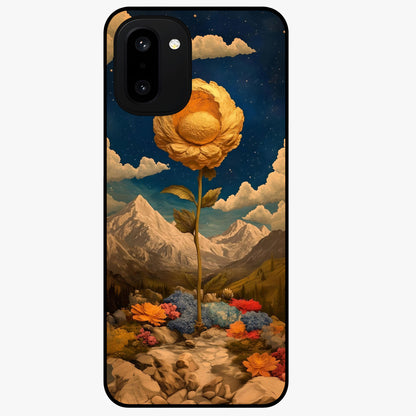Golden Blossom Elegance Glass Case for 1+15R graceful front view featuring refined golden floral artwork
