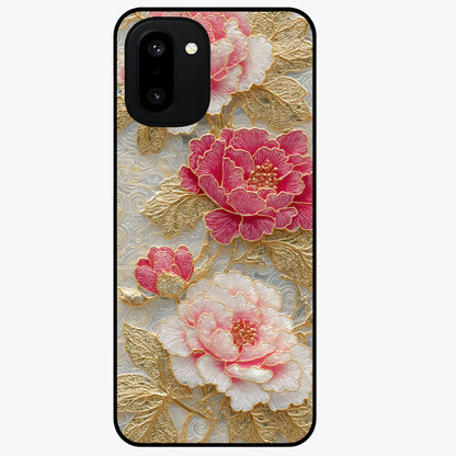 Golden Celestial Charm Glass Case for 1+15R radiant front view featuring celestial artwork with golden accents
