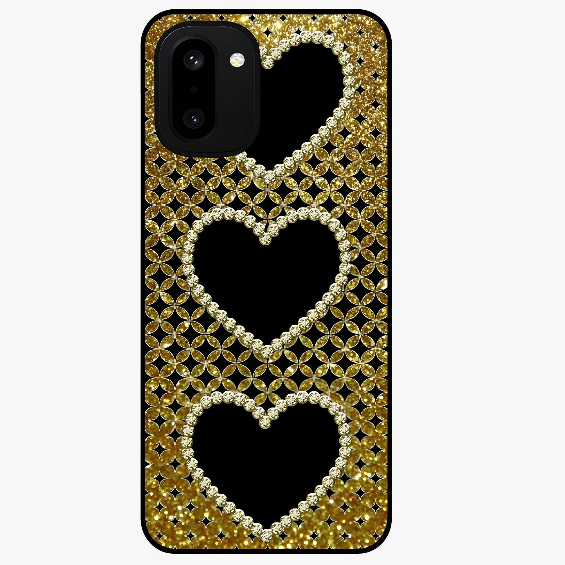 Golden Leaf Dreams Glass Case for 1+15R elegant front view featuring shimmering golden leaf artwork