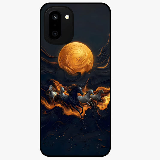 Golden Sun Majesty Glass Case for 1+15R radiant front view featuring majestic sun artwork in golden hues