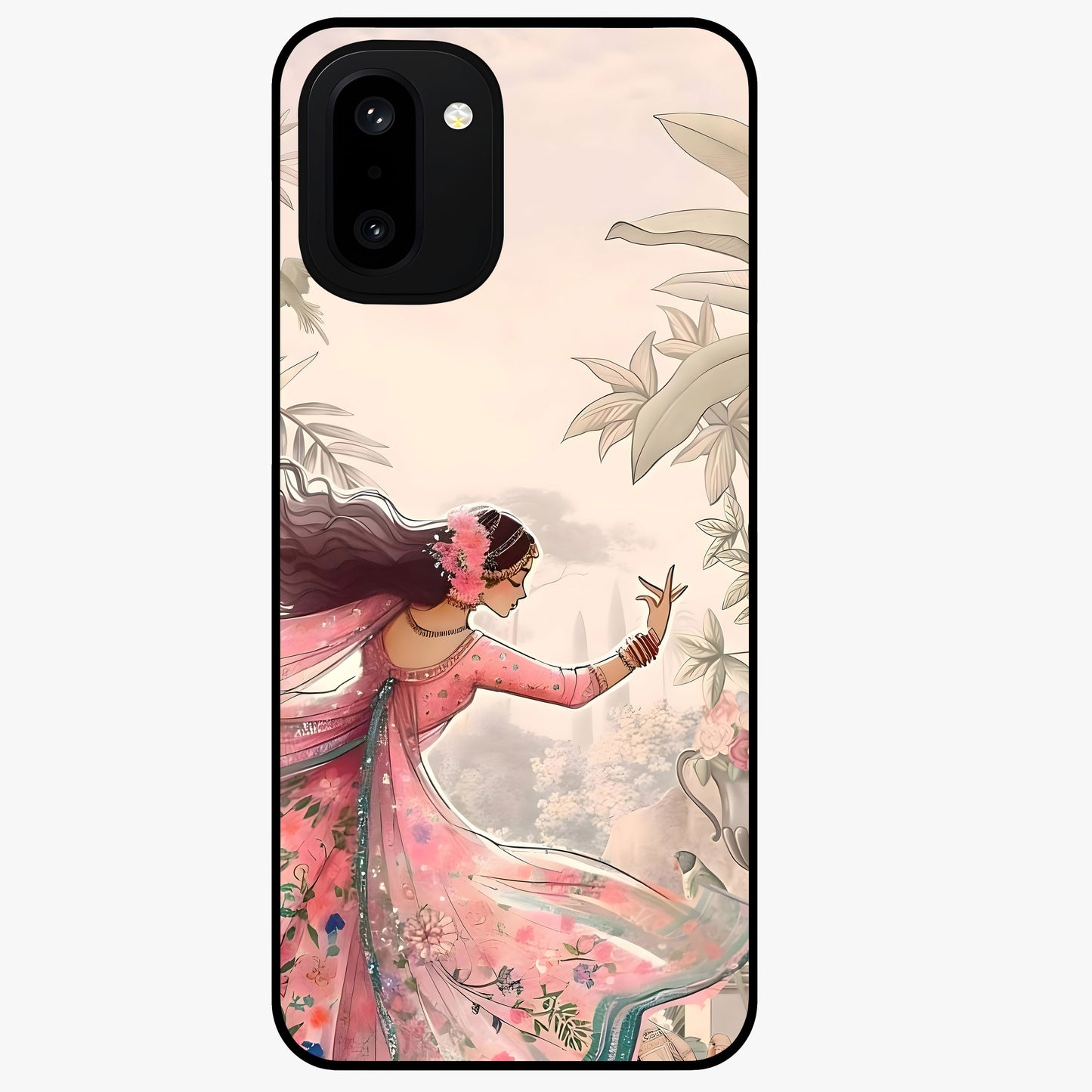 Graceful Garden Rhythm Glass Case for 1+15R elegant front view featuring flowing floral garden artwork
