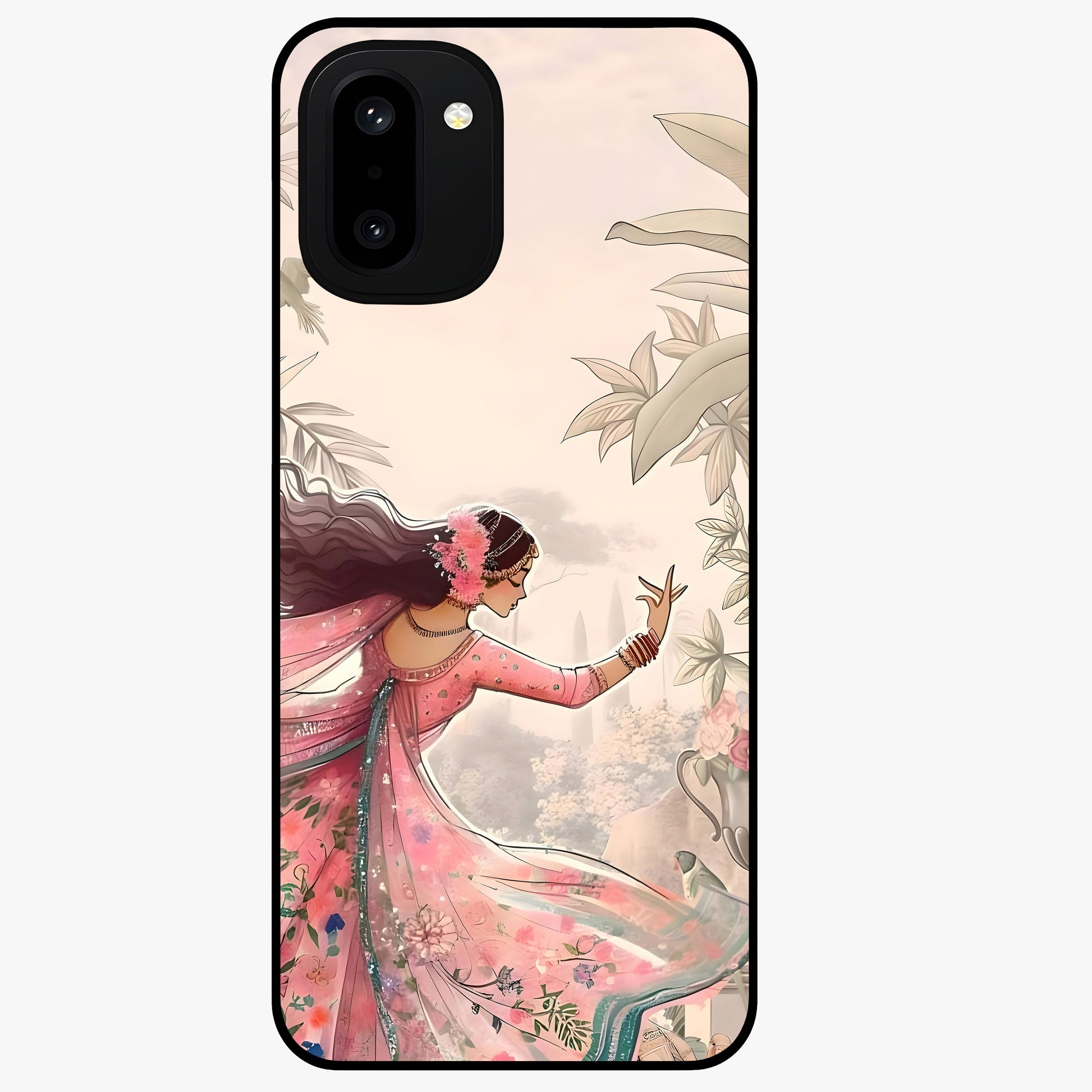 Graceful Garden Rhythm Glass Case for 1+15R elegant front view featuring flowing floral garden artwork