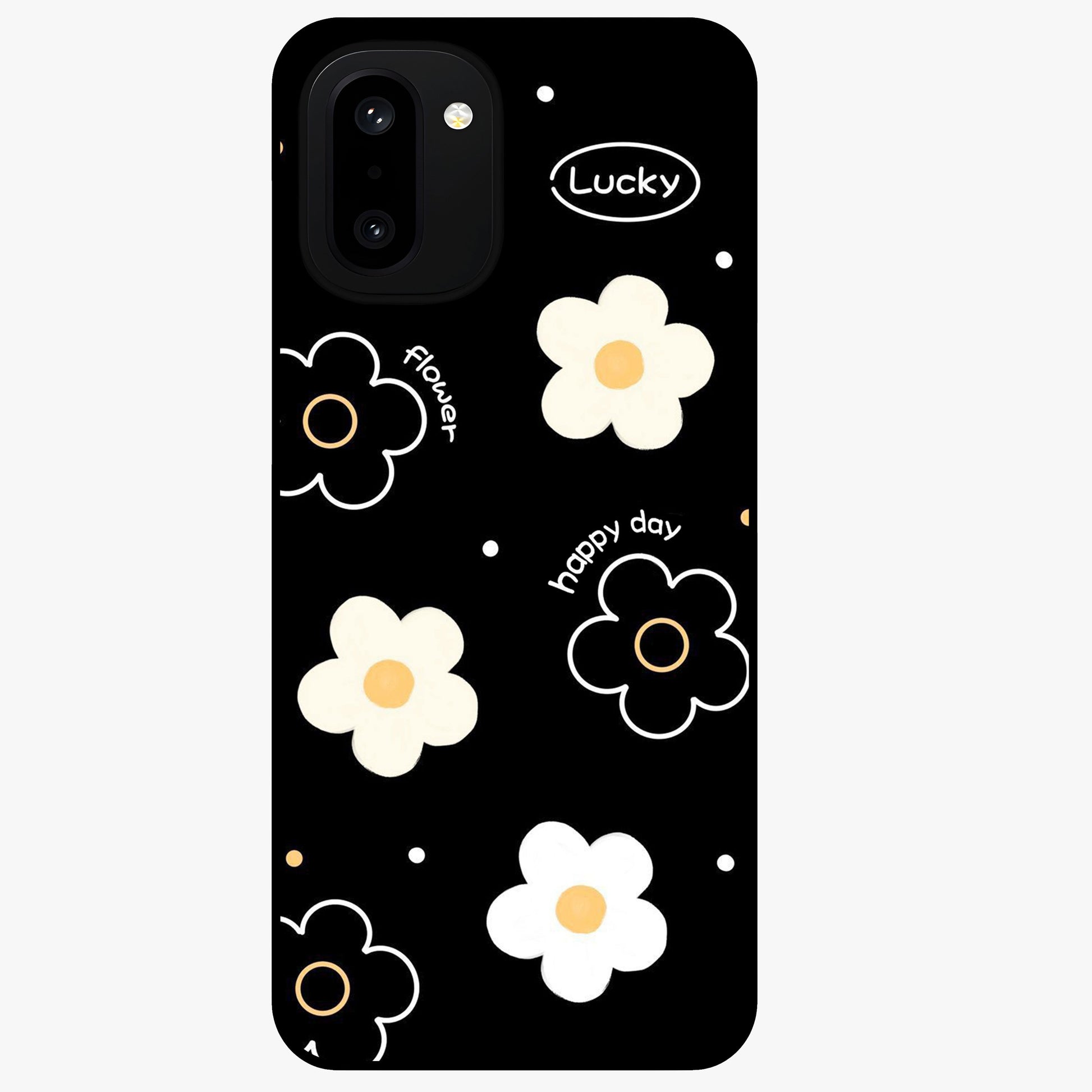 Happy Day Daisy Glass Case for 1+15R cheerful front view featuring bright daisy floral artwork
