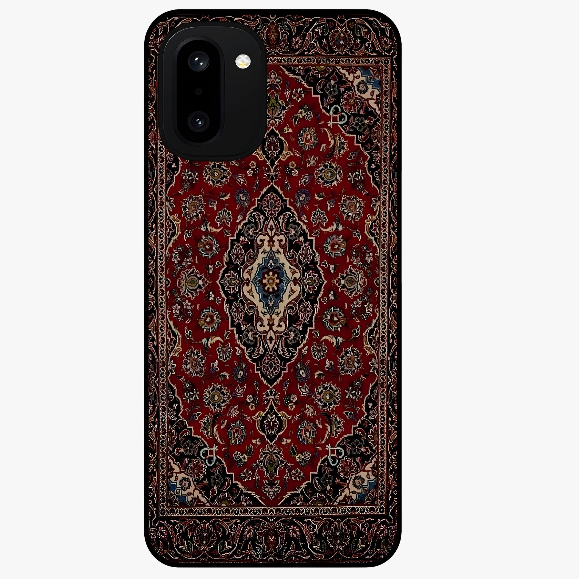 Heritage Carpet Royale Glass Case for 1+15R showing full back design in clean flat view with royal carpet-inspired artwork and glossy glass finish.