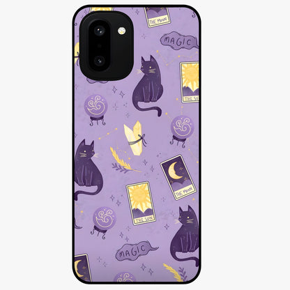 Humble Magic Cats Glass Case for 1+15R showing full back design in clean flat view with whimsical cat artwork and glossy glass finish.