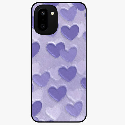 Lavender Paper Hearts Glass Case for 1+15R cute front view featuring layered heart artwork in soft lavender tones