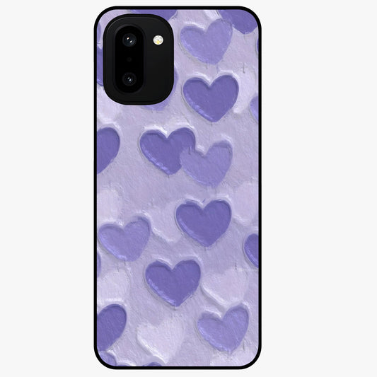 Lavender Paper Hearts Glass Case for 1+15R cute front view featuring layered heart artwork in soft lavender tones