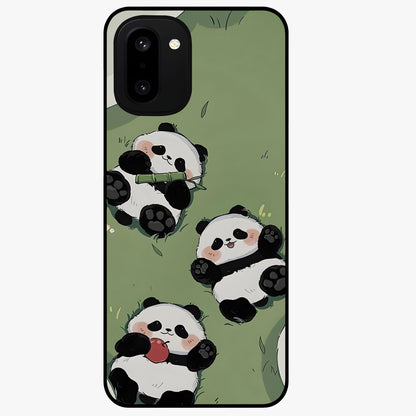 Lazy Panda Picnic Glass Case for 1+15R adorable front view featuring playful panda picnic themed artwork
