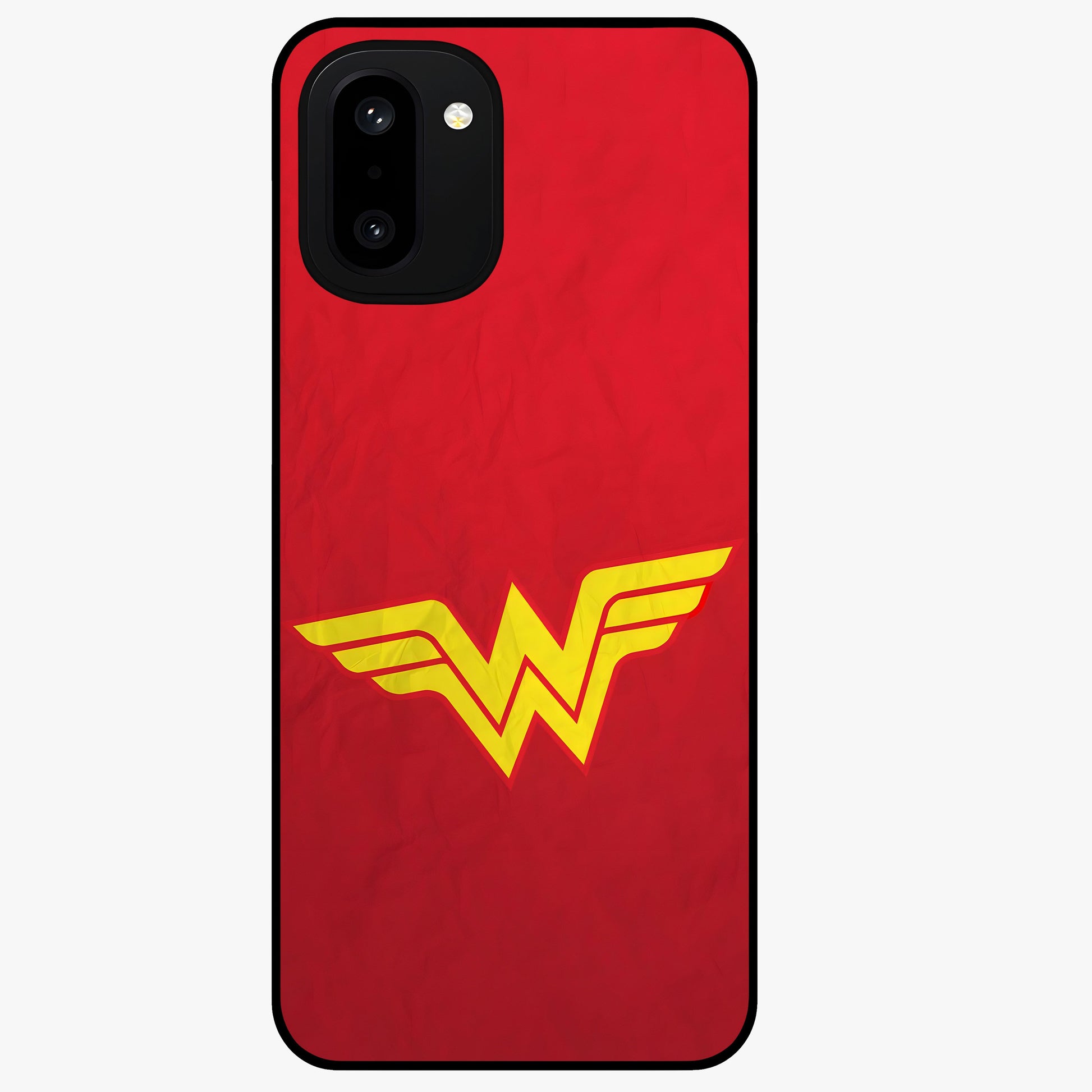 Legendary Wonder Power Glass Case for 1+15R dynamic front view featuring bold superhero inspired artwork