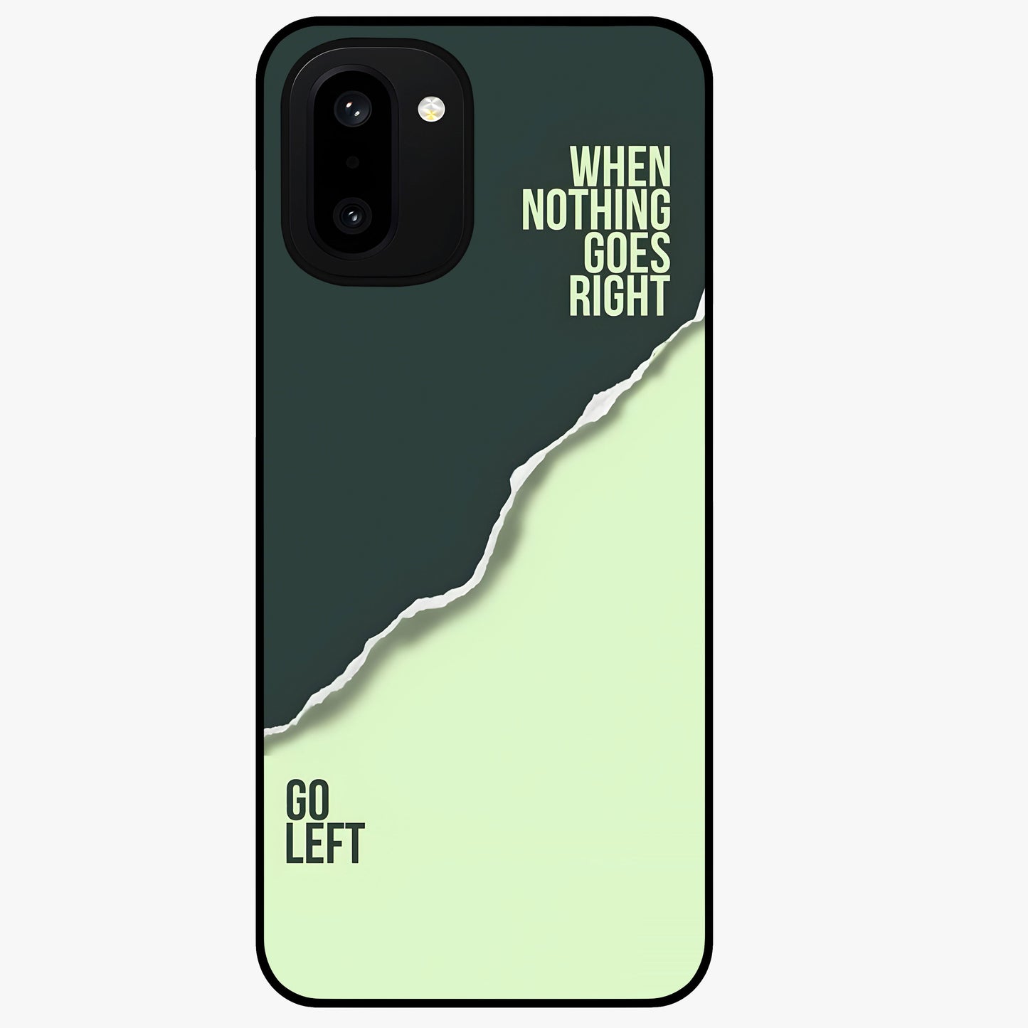 Let Go Quote Glass Case for 1+15R minimalist front view featuring motivational typography artwork