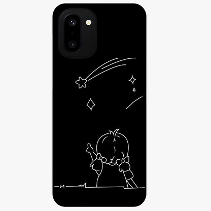 Line Art Girl With Shooting Stars Glass Case for 1+15R elegant front view featuring minimal line art character with shooting stars