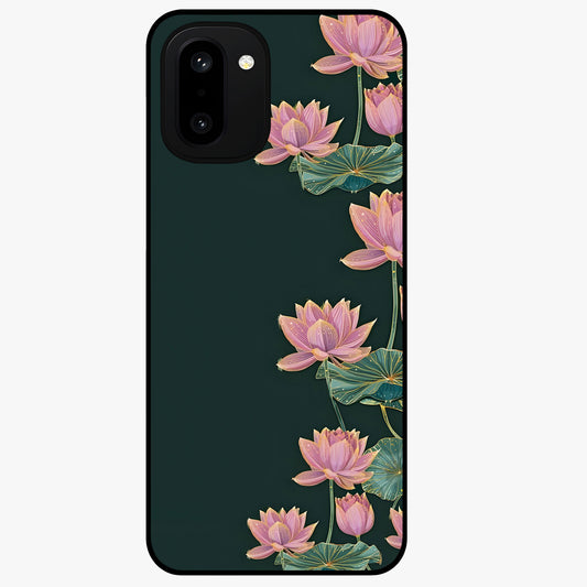 Lotus Bloom Serenity Glass Case for 1+15R peaceful front view featuring elegant lotus floral artwork