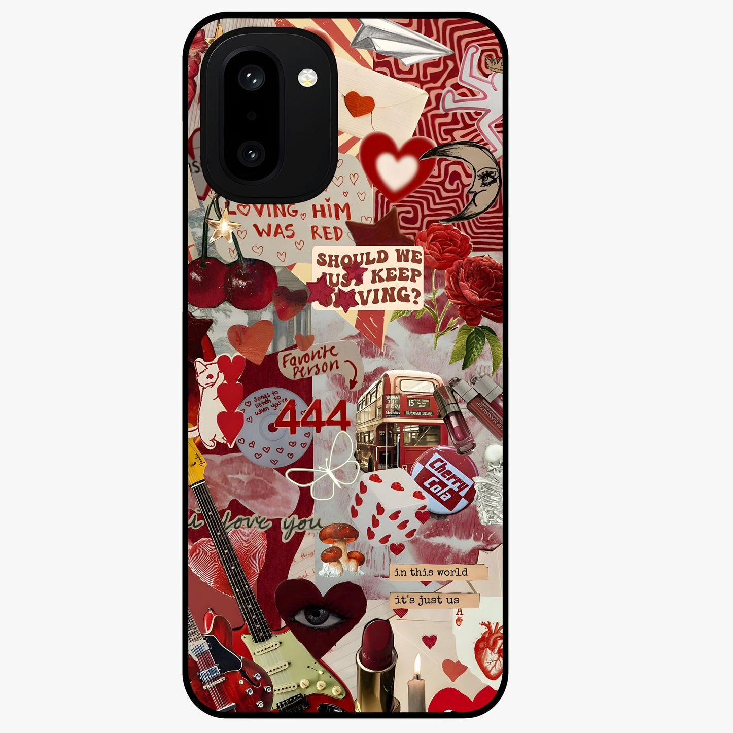 Lover’S Red Chaos Glass Case for 1+15R bold front view featuring intense red artistic artwork