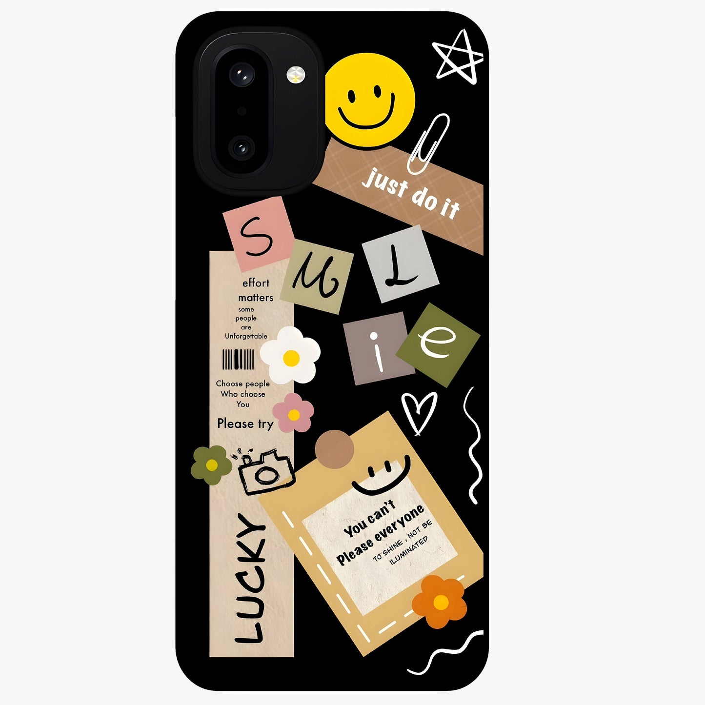 Lucky Aesthetic Collage Case Glass Case for 1+15R vibrant front view featuring layered aesthetic collage artwork