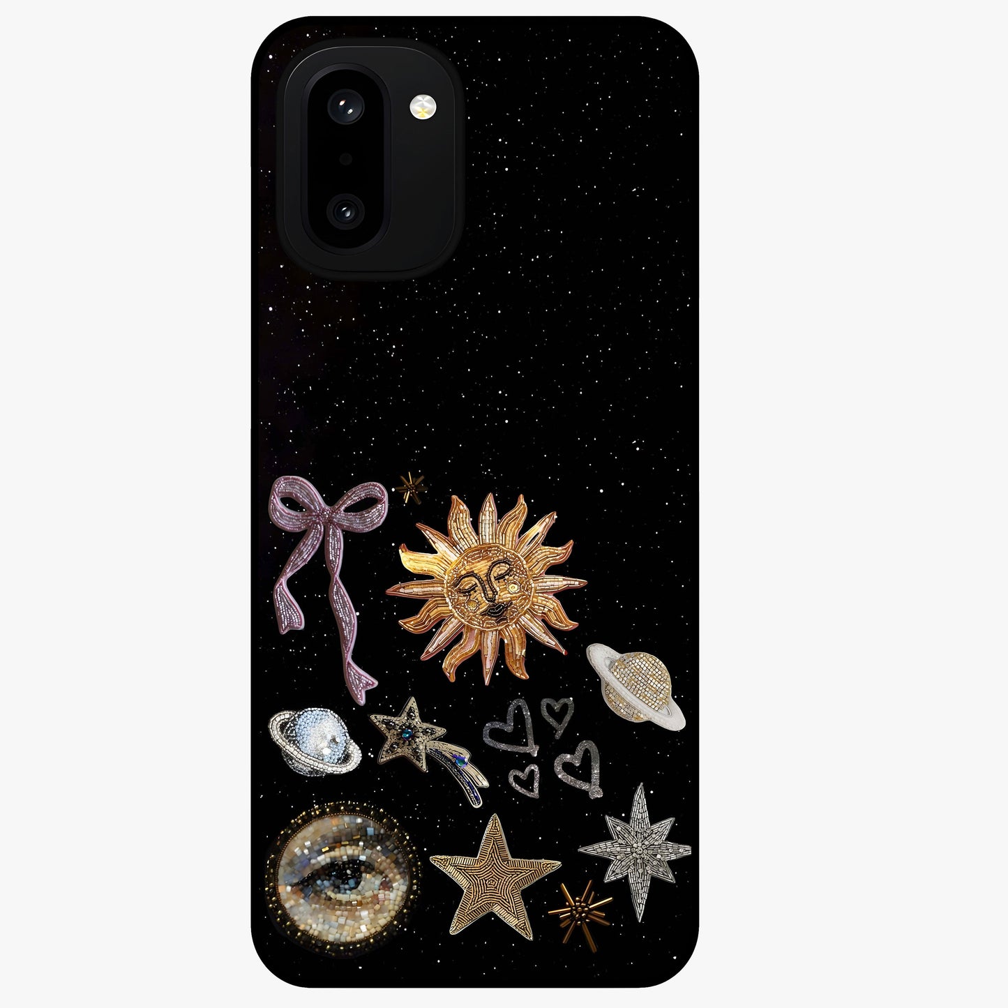 Magical Jewelry Vibe Glass Case for 1+15R glamorous front view featuring jewel inspired artistic artwork