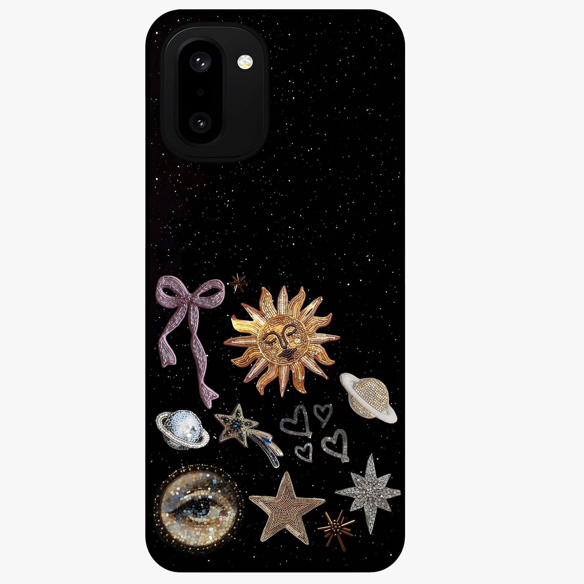 Magical Jewelry Vibe Glass Case for 1+15R glamorous front view featuring jewel inspired artistic artwork