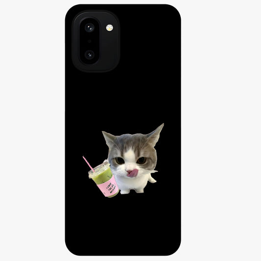 Matcha Cat Style Glass Case for 1+15R adorable front view featuring cute cat artwork in matcha green tones