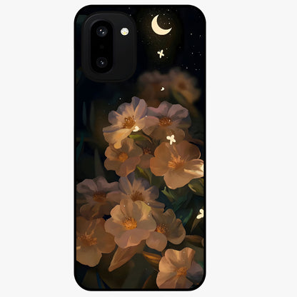 Midnight Bloom Trail Glass Case for 1+15R artistic front view featuring flowing floral trail artwork in dark tones