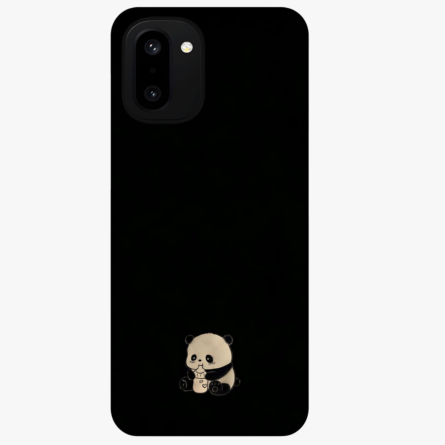 Midnight Panda Love Glass Case for 1+15R adorable front view featuring cute panda artwork on dark background