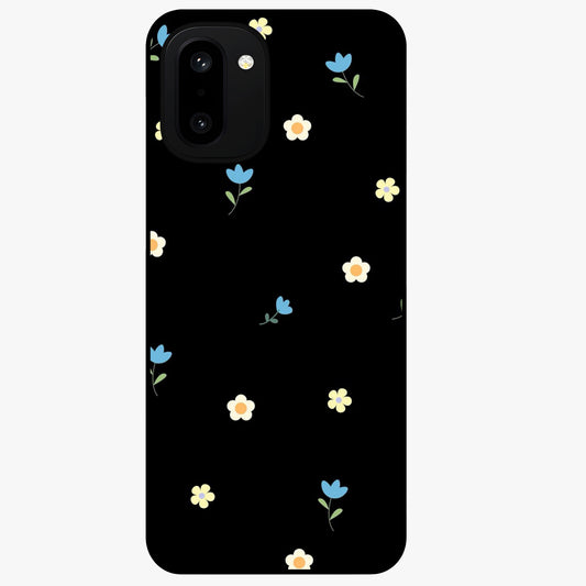 Minimalistic Blue With White Flower Pattern Glass Case for 1+15R fresh front view featuring white floral artwork on blue background