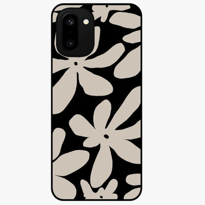 Monochrome Petal Dance Glass Case for 1+15R artistic front view featuring black and white floral artwork
