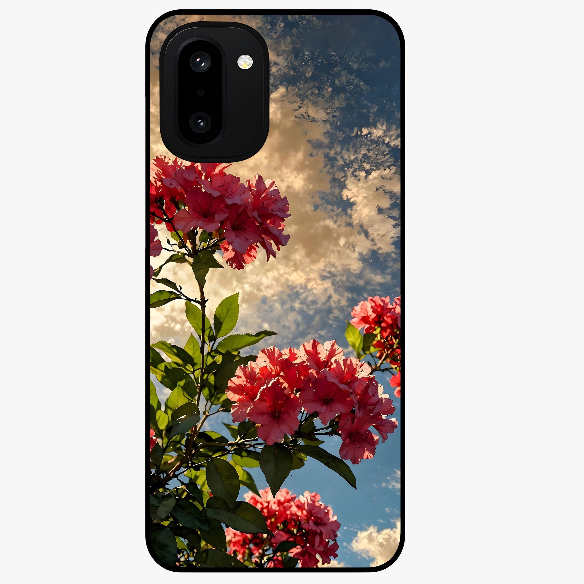 Moonlit Blossom Charm Glass Case for 1+15R elegant front view featuring floral artwork under soft moonlight tones