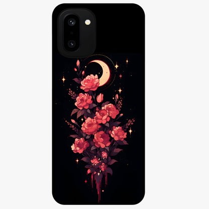 Moonlit Floral Elegance Glass Case for 1+15R graceful front view featuring sophisticated floral artwork on dark backdrop