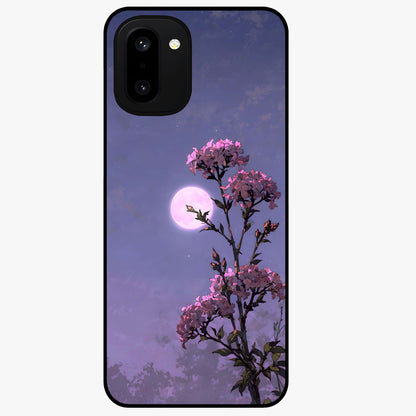 Moonlit Petal Night Glass Case for 1+15R elegant front view featuring floral artwork glowing in night tones